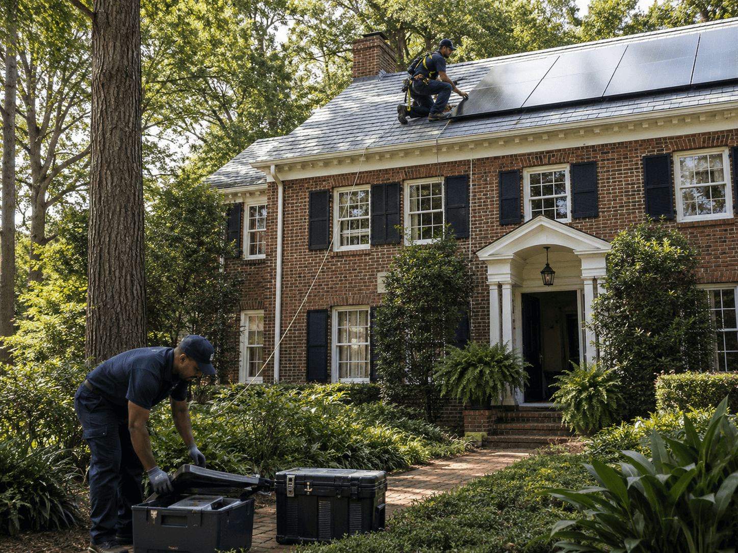An Infinity Solar crew setting panels on a Columbia home on a sunny afternoon