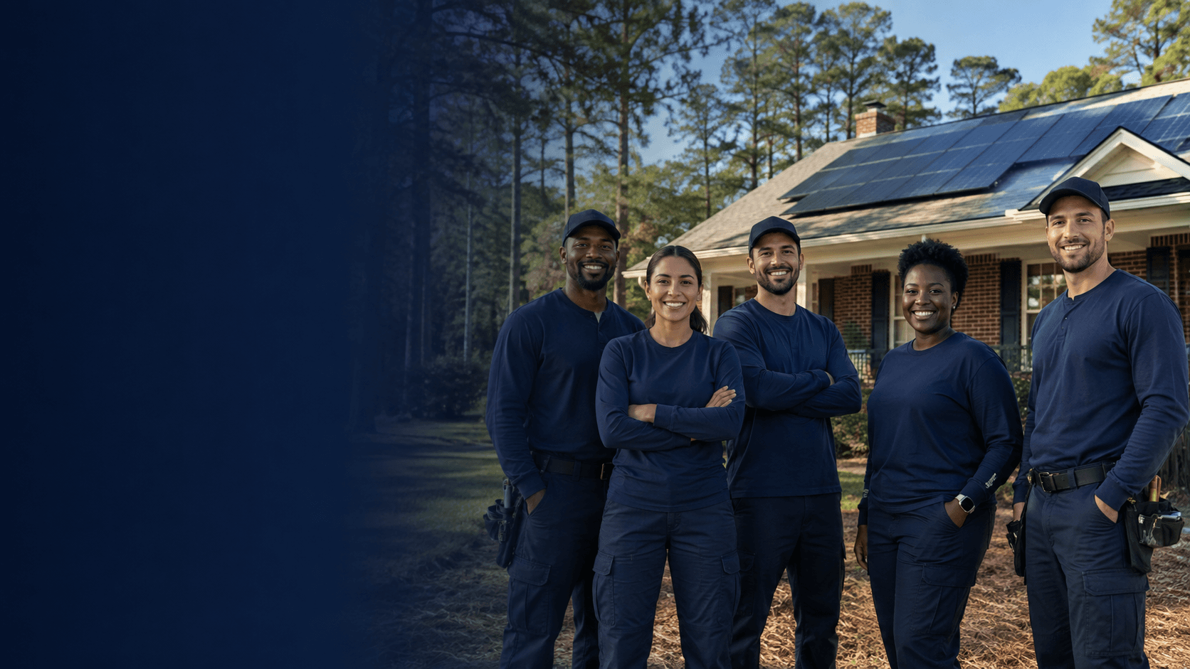 The Infinity Solar team in front of a Columbia home with rooftop solar