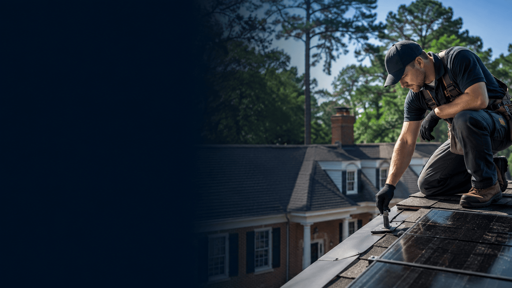 An Infinity Solar technician inspecting rooftop solar flashing